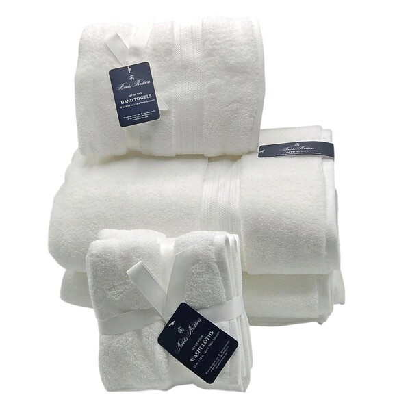 Brooks Brothers 8pc White Zero Twist Cotton Towel Set 2 Bath 2 Hand 4 Washcloths - Picture 3 of 15